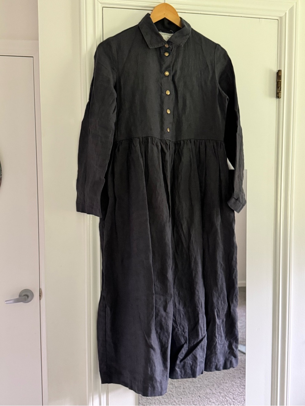 Notperfect linen Long Button-Front Linen Dress in Charcoal